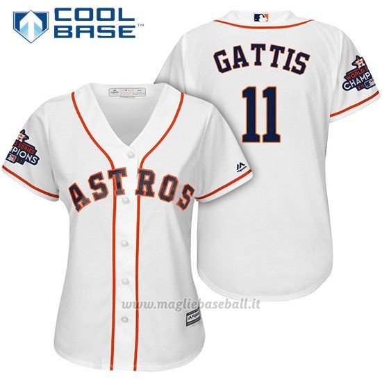Maglia Baseball Donna Houston Astros 2017 World Series Campione Evan Gattis Bianco Cool Base